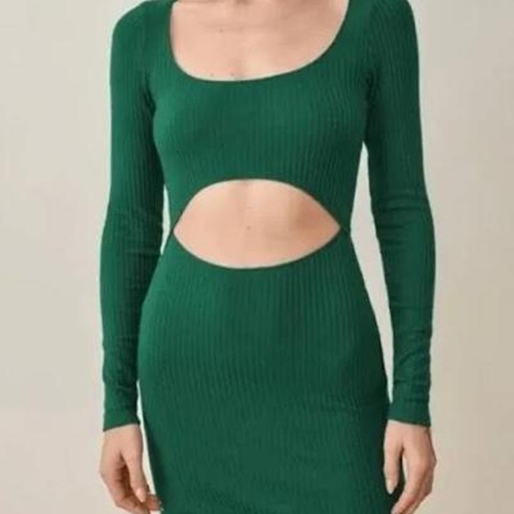 Reformation Green Denmark Dress Women's Size Small Ribbed Mini Cutout Bodycon